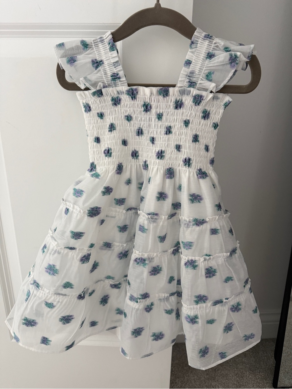 Hill House White Sundress with Blue-Green Floral Print